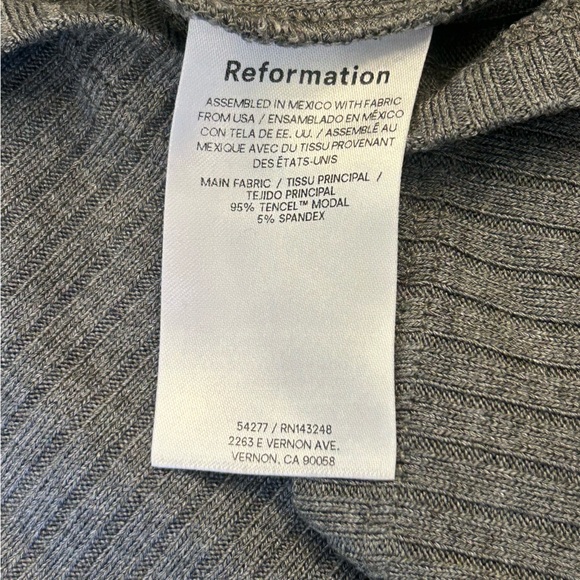 Reformation Ribbed Square Neckline Short Sleeve Gray Shirt Small - Picture 4 of 8